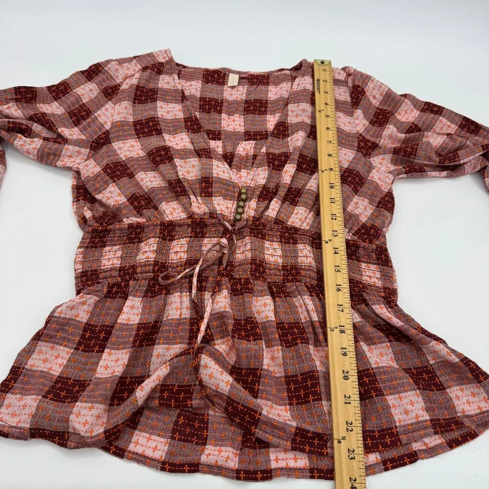 PILCRO by ANTHRO Smocked Swing Blouse Size M V-Neck Wool Blend Boho Festival - Picture 10 of 10